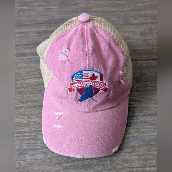 Accessories - Pink Distressed Hockey Cap